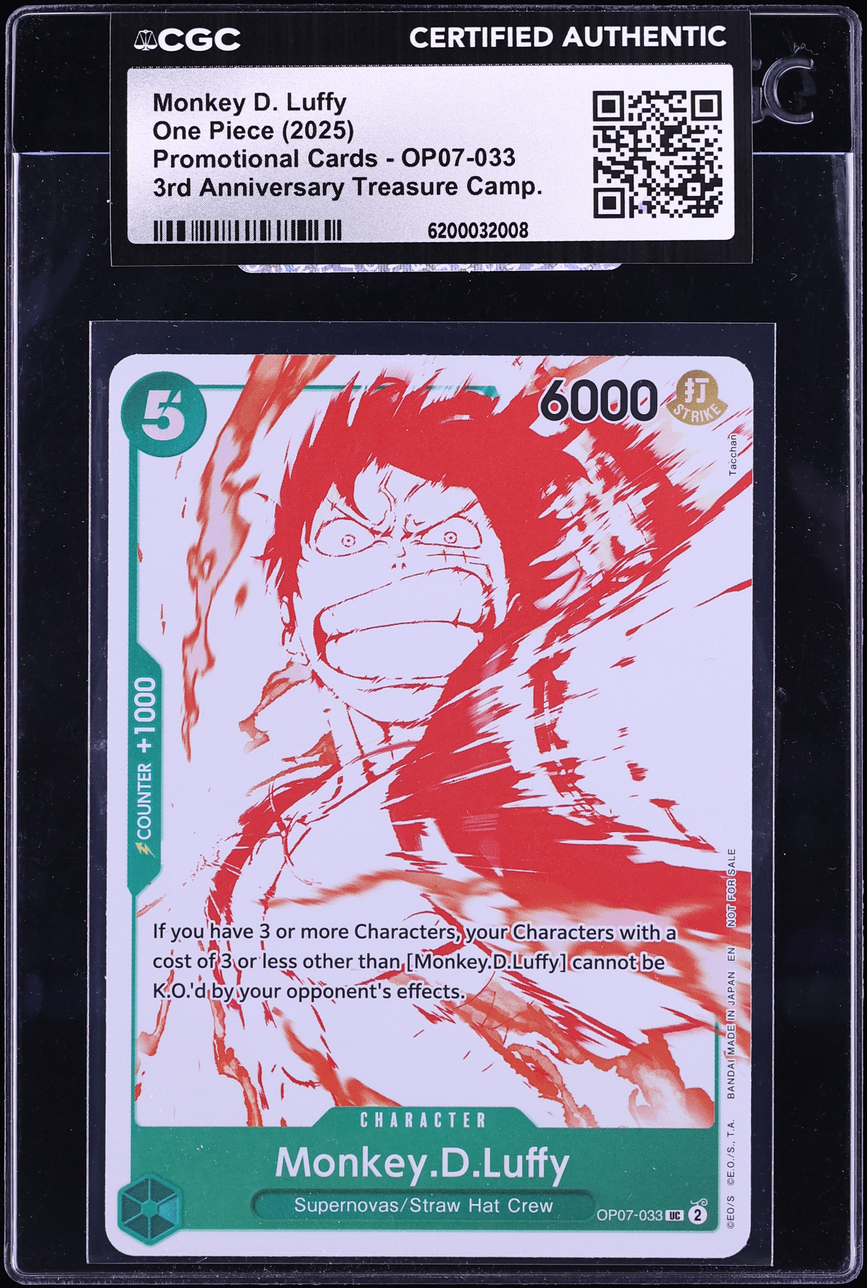 2025 One Piece Promo 3rd Anniversary Treasure Monkey D. Luffy #OP07-033 CGC AUTH