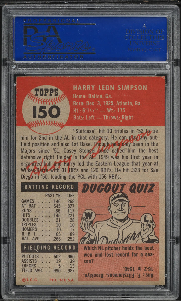 1953 Topps Harry Simpson #150 PSA 5 EX