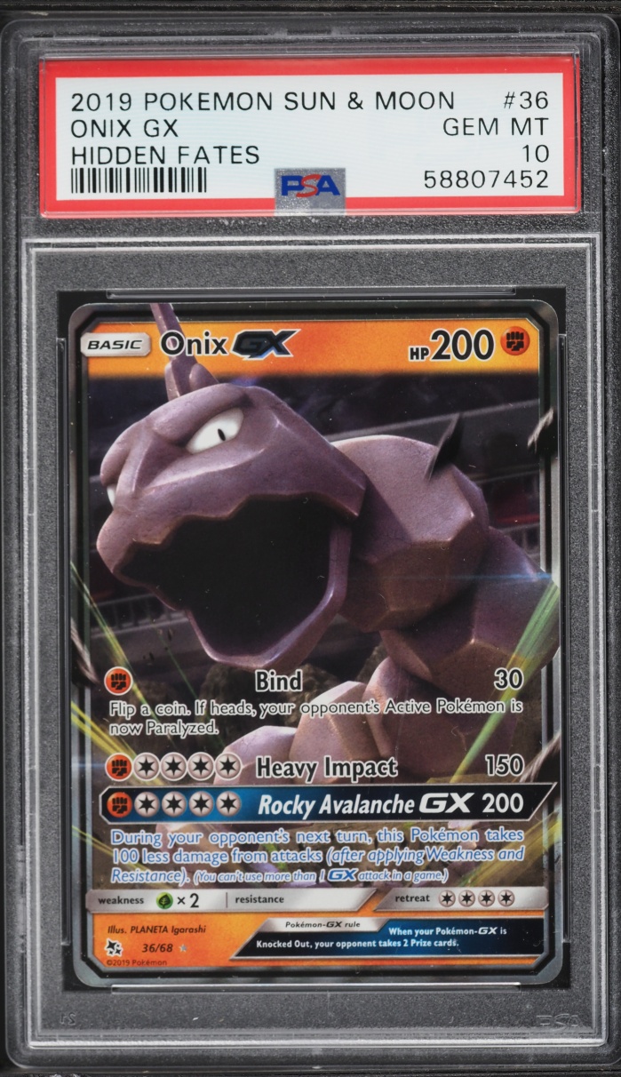 2019 Pokemon Sun & Moon Hidden Fates Full Art Onix GX #36 PSA 10 GEM MINT