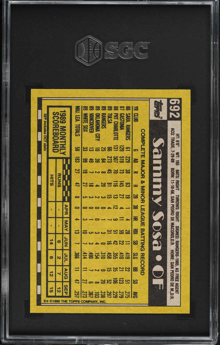 1990 Topps Sammy Sosa ROOKIE #692 SGC 9.5 MINT+
