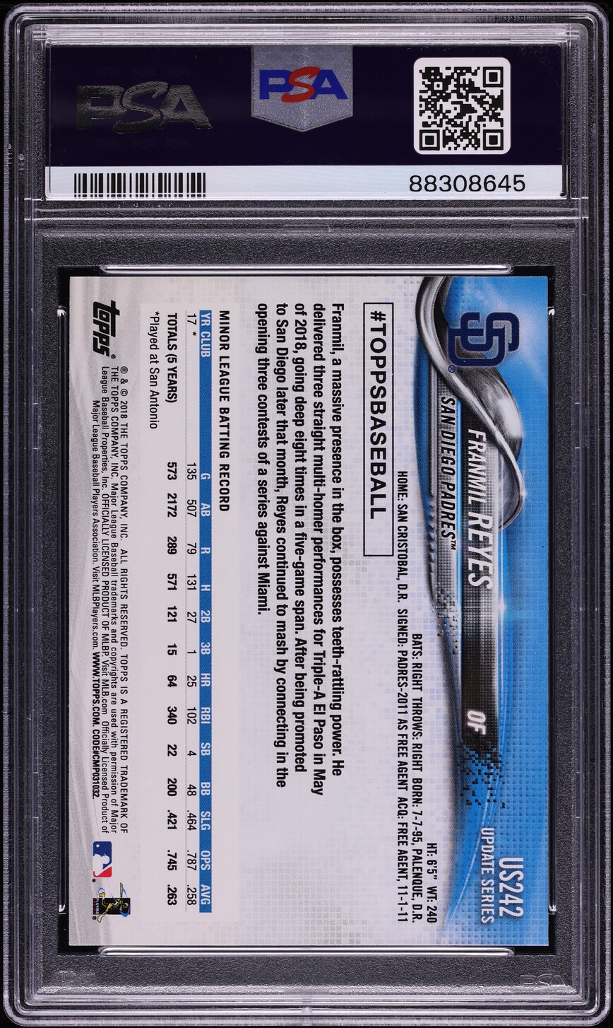 2018 Topps Update Batting Franmil Reyes ROOKIE #US242 PSA 10 GEM MINT