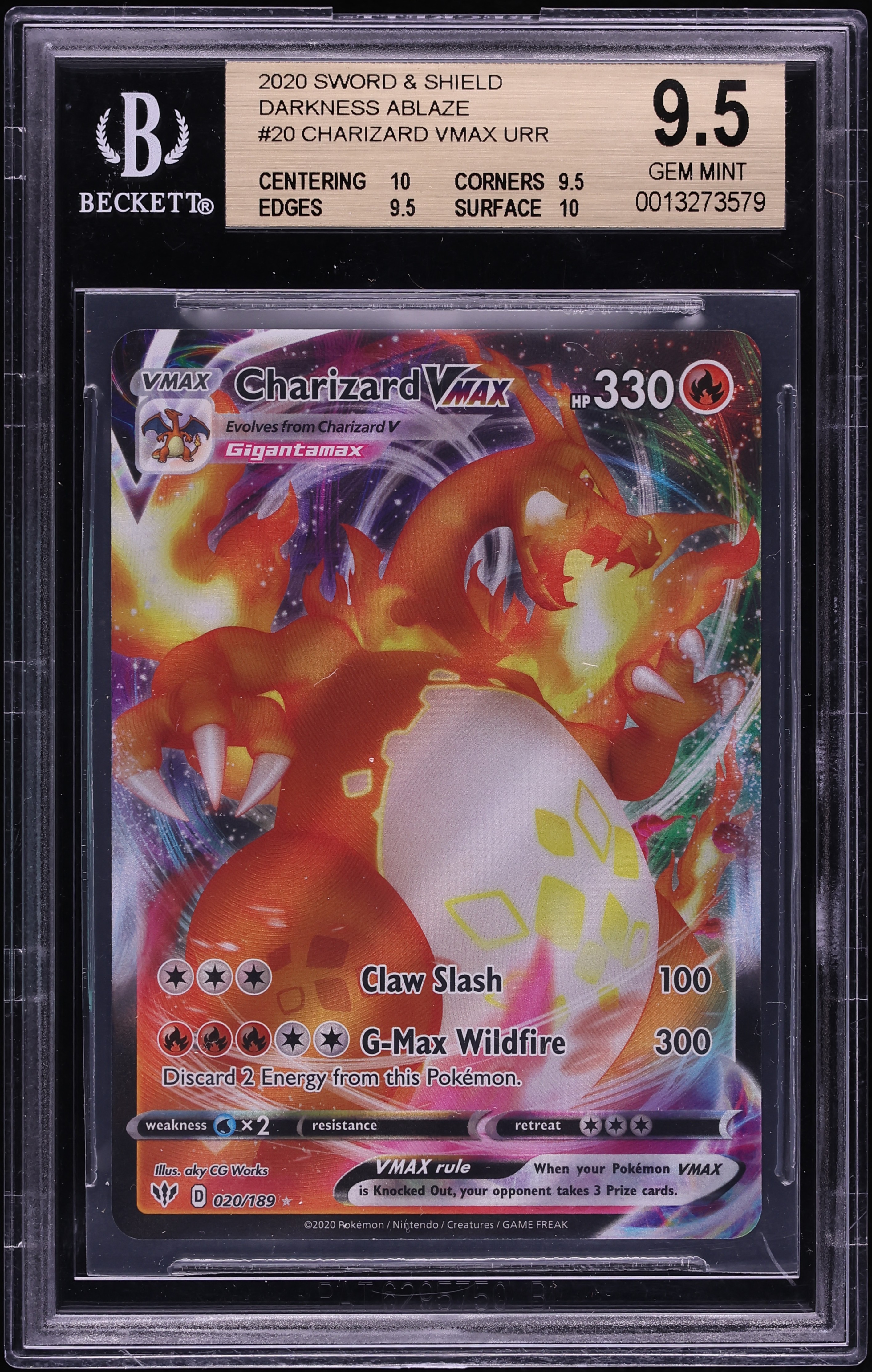 2020 Pokemon Sword & Shield Darkness Ablaze Full Art Charizard VMAX #20 BGS 9.5 GEM MINT