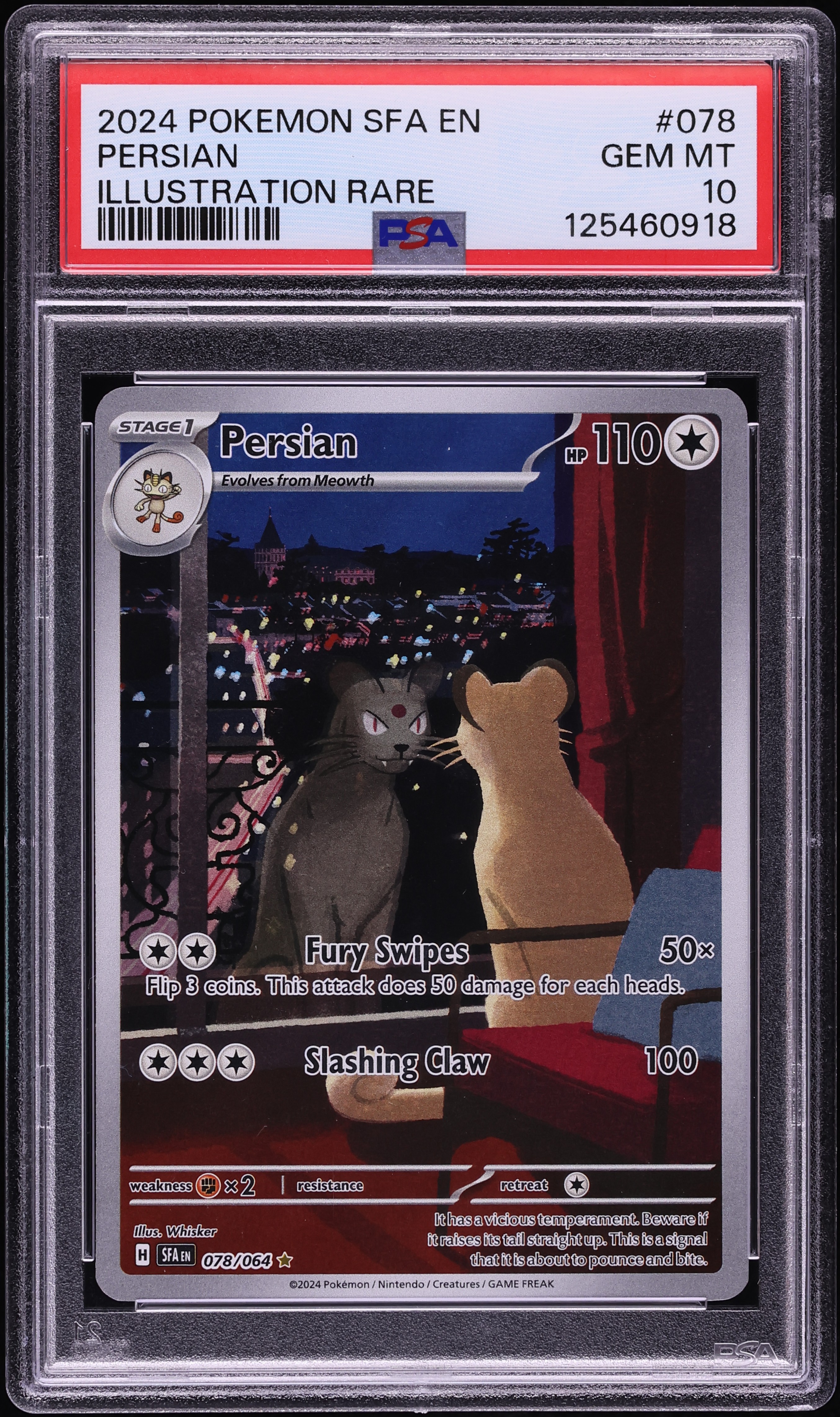 2024 Pokemon Scarlet & Violet Shrouded Fable IR Persian #78 PSA 10 GEM MINT