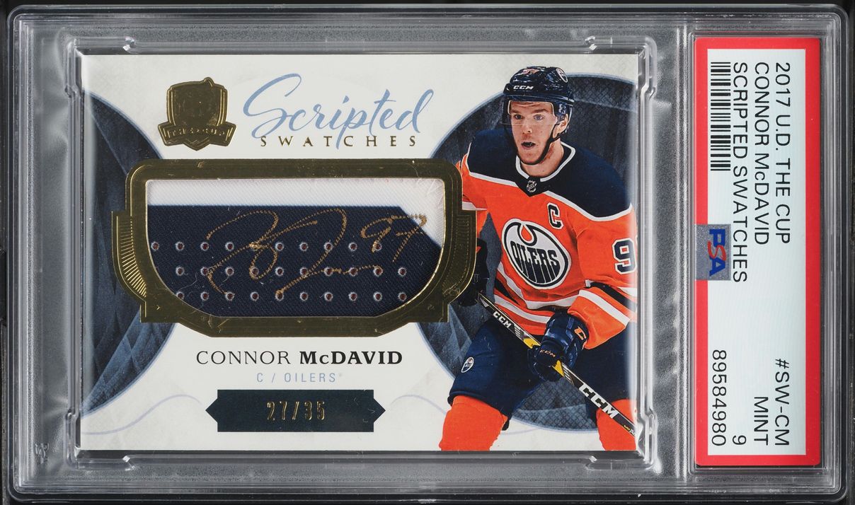 2017 Upper Deck The Cup Scripted Swatches Connor McDavid PATCH AUTO /35 #SW-CM PSA 9 MINT