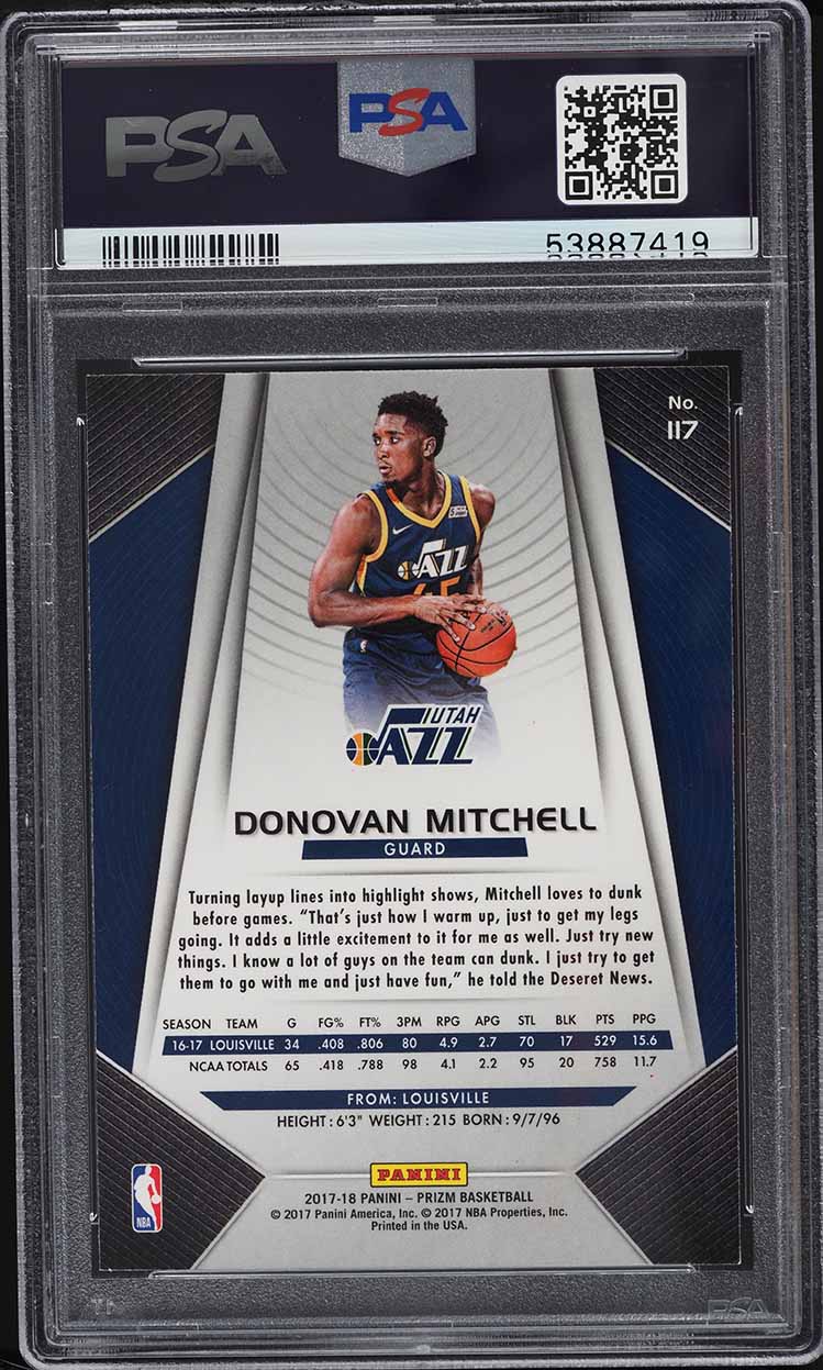 2017 Panini Prizm Donovan Mitchell ROOKIE RC #117 PSA 10 GEM MINT
