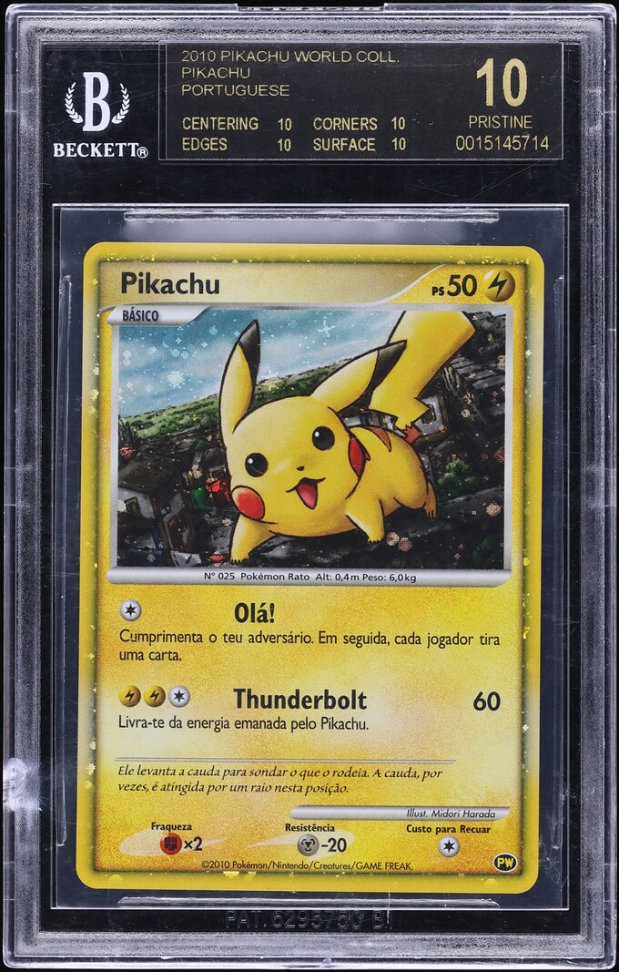 2010 Pokemon Portuguese World Collection Holo Pikachu BGS 10 BLACK LABEL