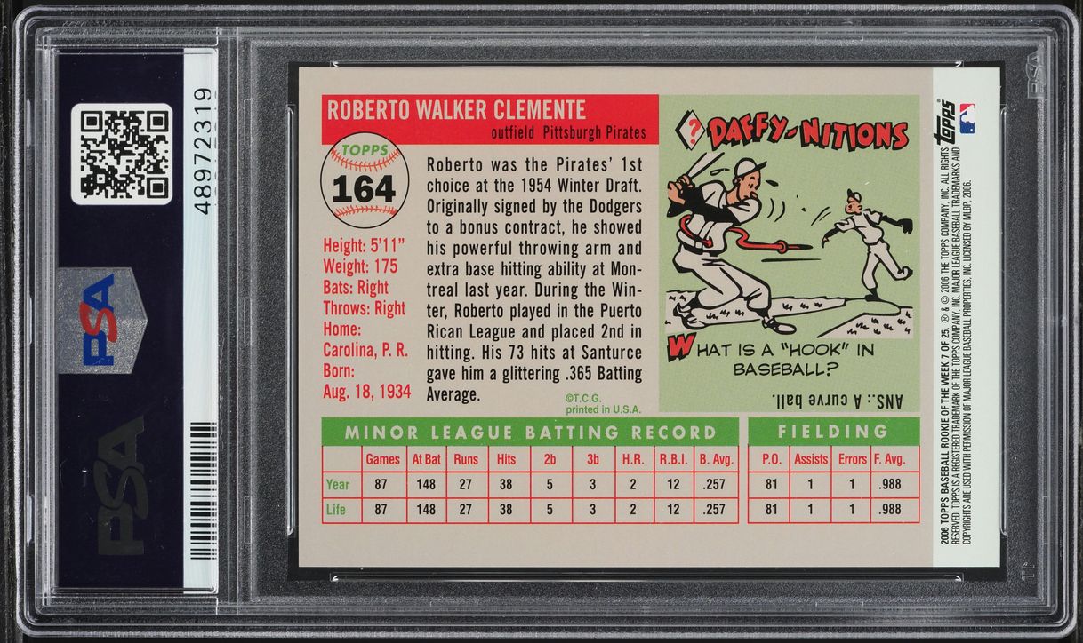 2006 Topps Rookie Of The Week Roberto Clemente #7 PSA 10 GEM MINT