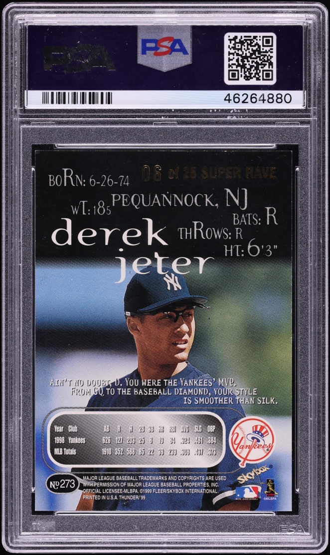 1999 Skybox Thunder Super Rave Derek Jeter /25 #273 PSA 7 NRMT