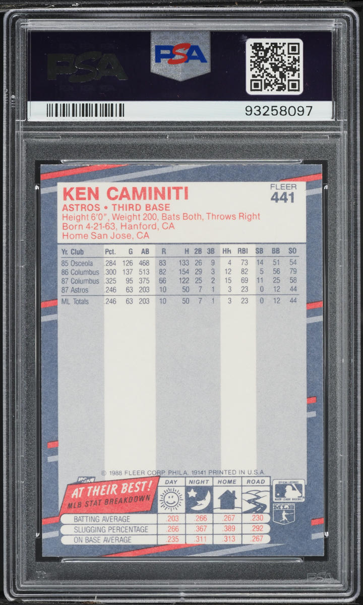 1988 Fleer Ken Caminiti #441 PSA 6 EXMT