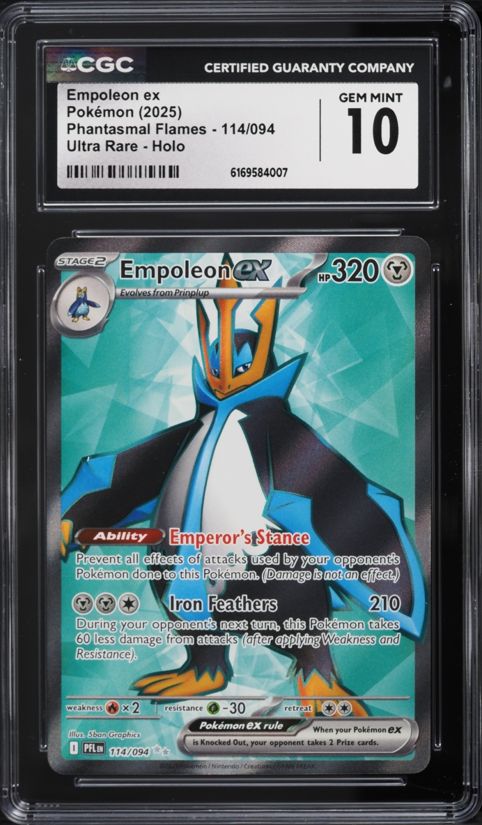 2025 Pokemon Mega Evolution Phantasmal Flames Full Art Empoleon Ex #114 CGC 10 GEM MINT