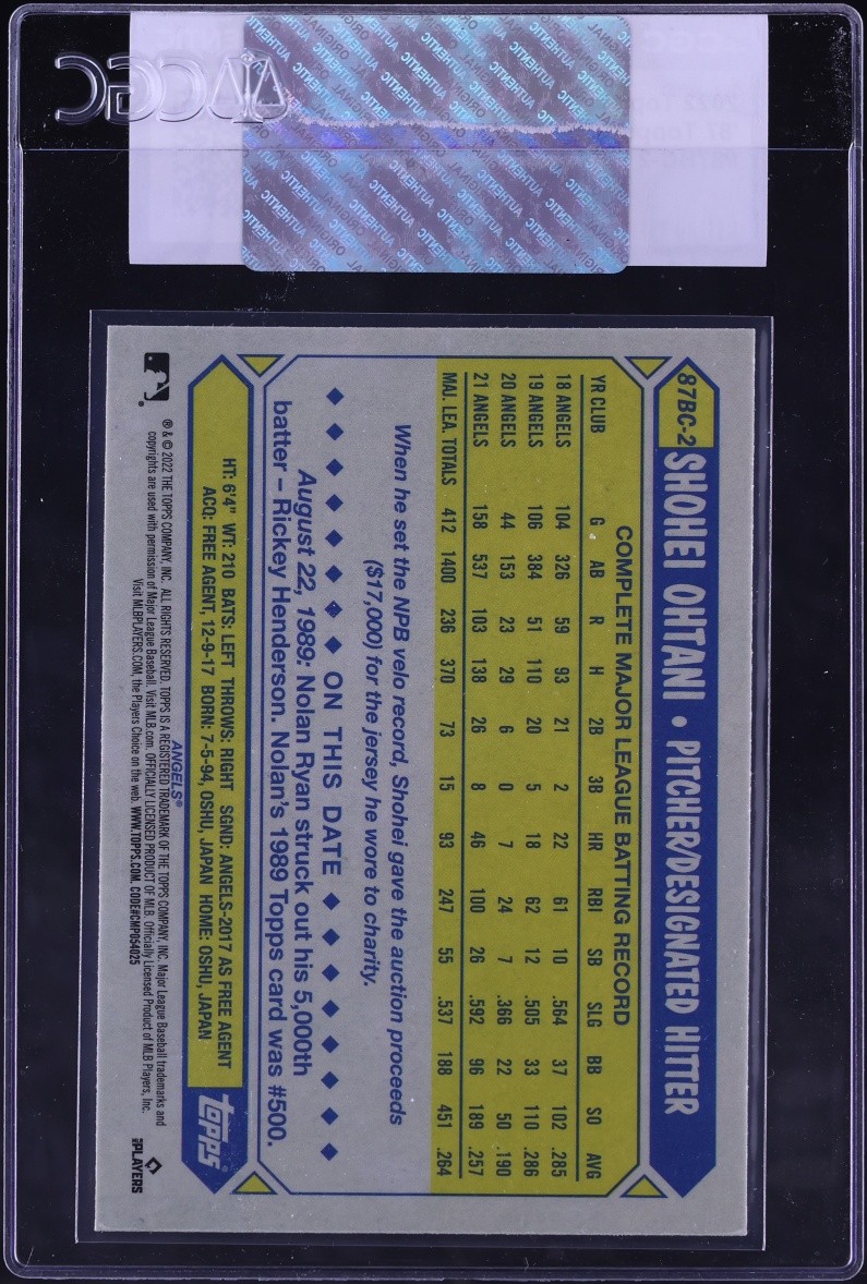 2022 Topps Chrome '87 Shohei Ohtani #87BC-2 CGC AUTH