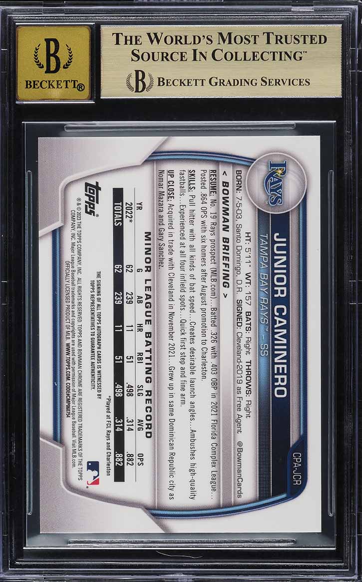2023 Bowman Chrome Superfractor Junior Caminero ROOKIE AUTO 1/1 #JCR BGS 9.5 GEM