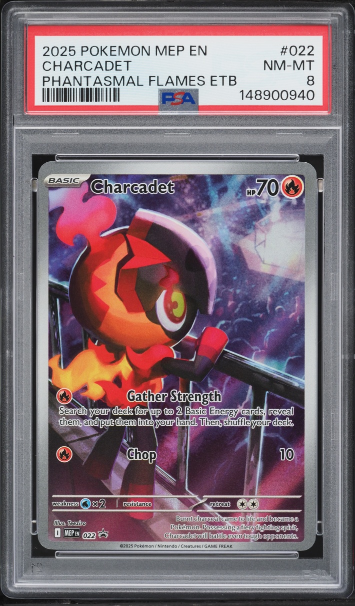 2025 Pokemon Mega Evolution Phantasmal Flames ETB Full Art Charcadet #22 PSA 8 NM-MT