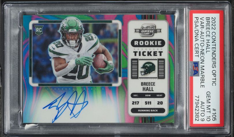 2022 National Treasures NFL Breece Hall ROOKIE SHIELD PATCH AUTO 1