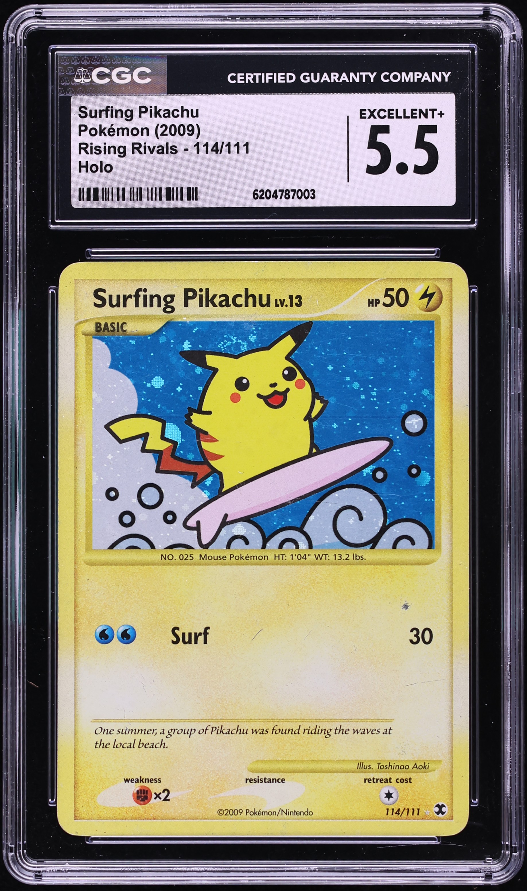 2009 Pokemon Platinum Rising Rivals Holo Surfing Pikachu #114 CGC 5.5 EX+