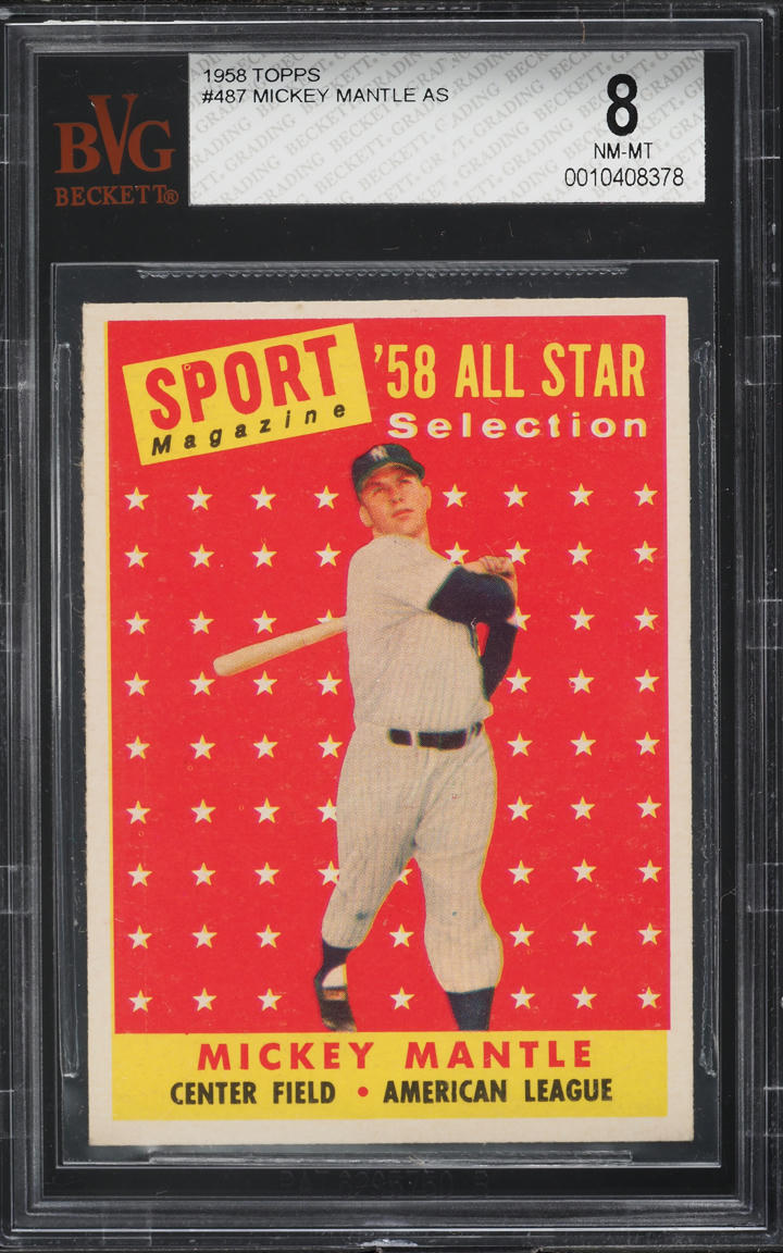 1958 Topps Mickey Mantle ALL-STAR #487 BVG 8 NM-MT