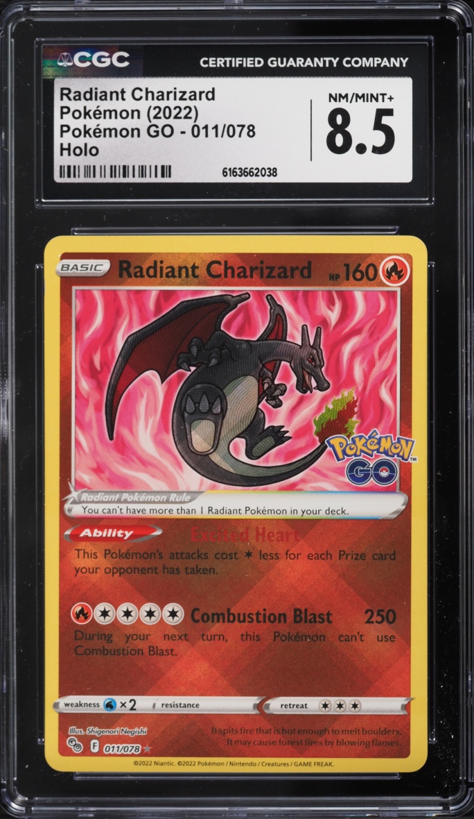 2022 Pokemon Sword & Shield Pokemon GO Holo Radiant Charizard #11 CGC 8.5 NM-MT+