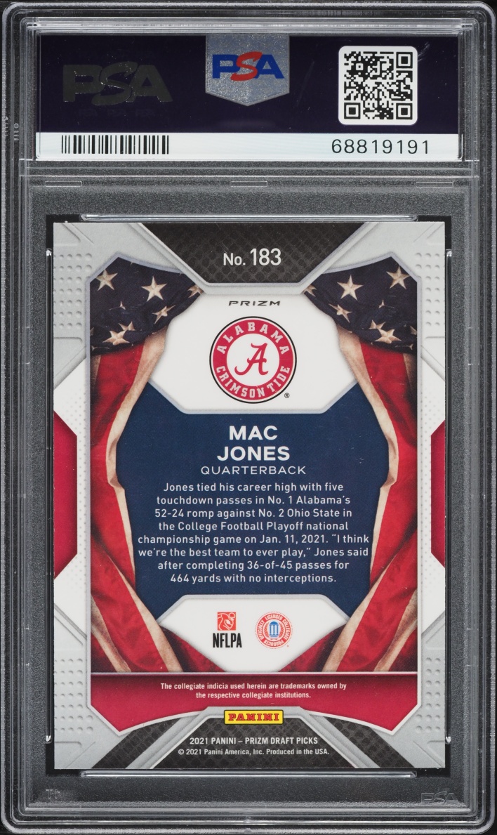 2021 Panini Prizm Draft Picks Green Mac Jones ROOKIE #183 PSA 10 GEM MINT