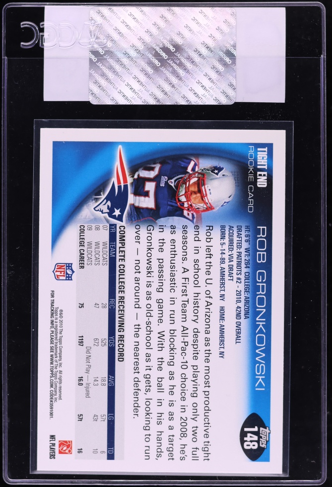 2010 Topps Football Rob Gronkowski ROOKIE #148 CGC AUTH