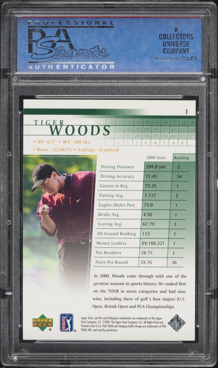 2001 Upper Deck Golf Tiger Woods ROOKIE #1 PSA 8 NM-MT