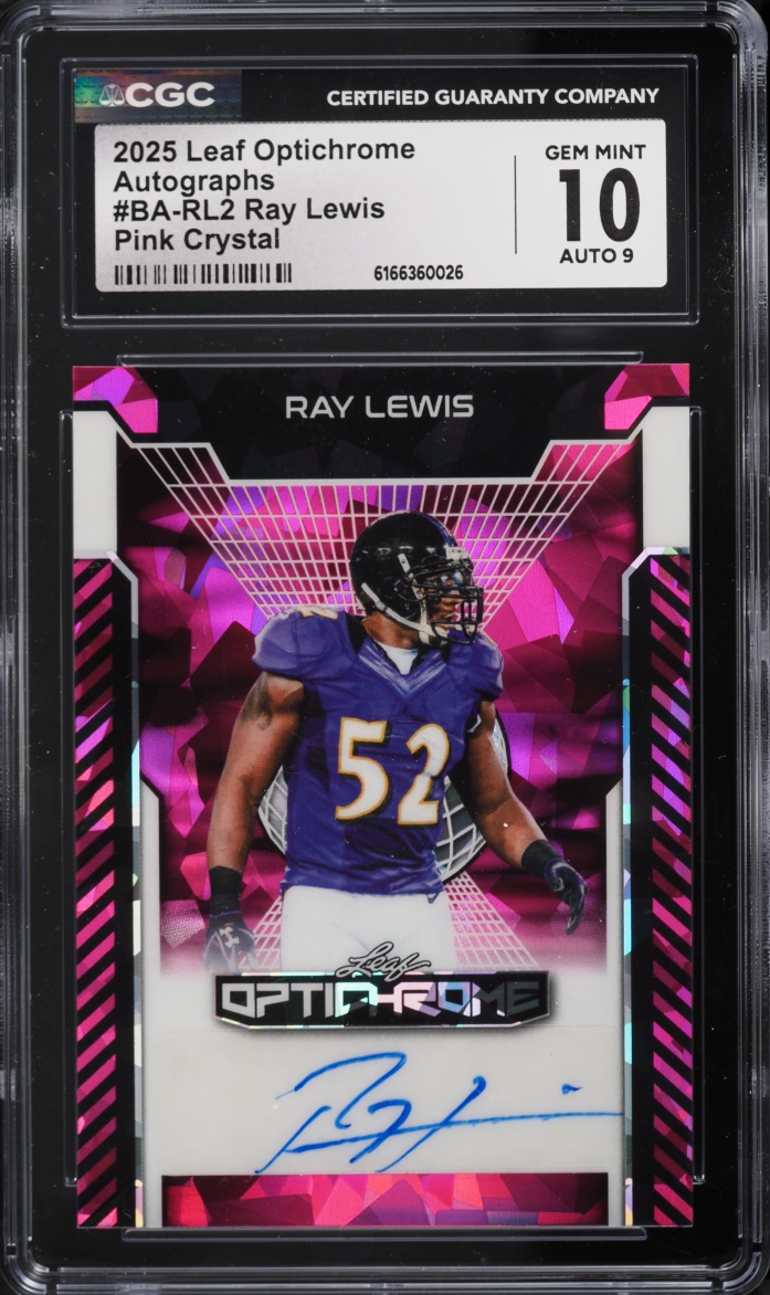 2025 Leaf Optichrome Pink Crystal Ray Lewis AUTO /8 #BA-RL2 CGC 10 GEM MINT