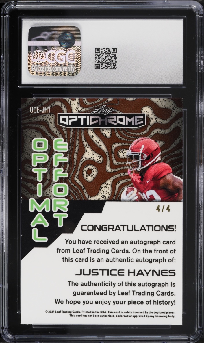 2024 Leaf Eclectic Optichrome Optimal Effort Prismatic Zebra Justice Haynes RC AUTO 4/4 CGC 10