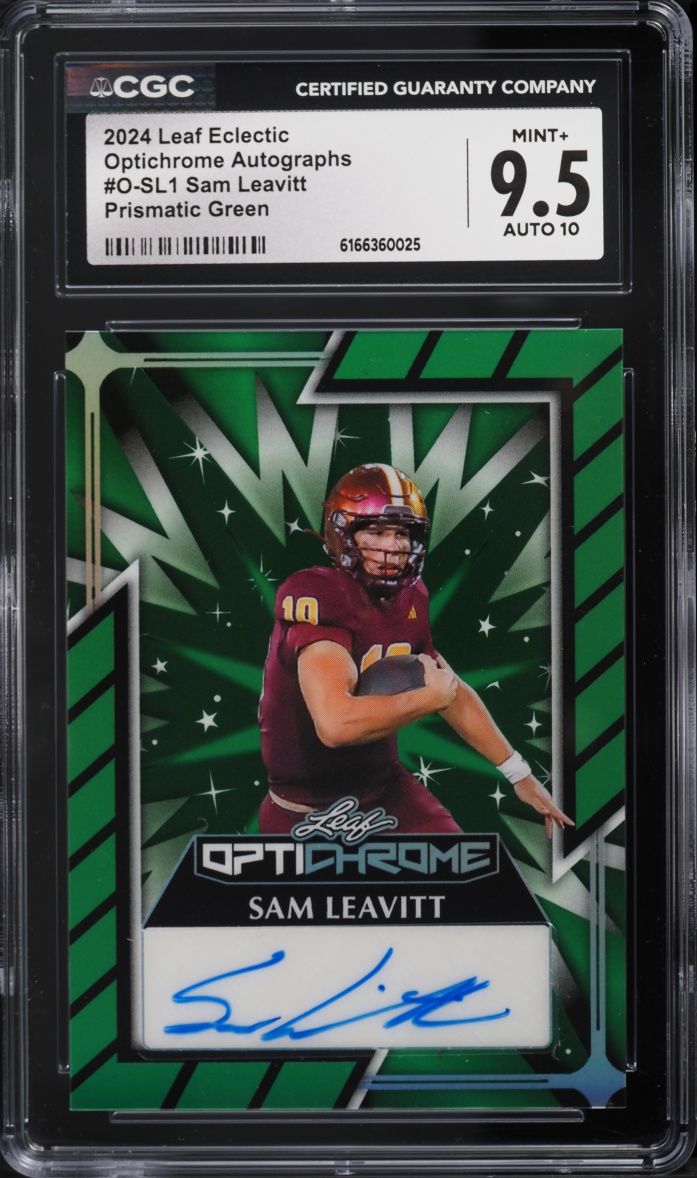 2024 Leaf Eclectic Optichrome Prismatic Green Sam Leavitt ROOKIE AUTO /5 #O-SL1 CGC 9.5 MINT+