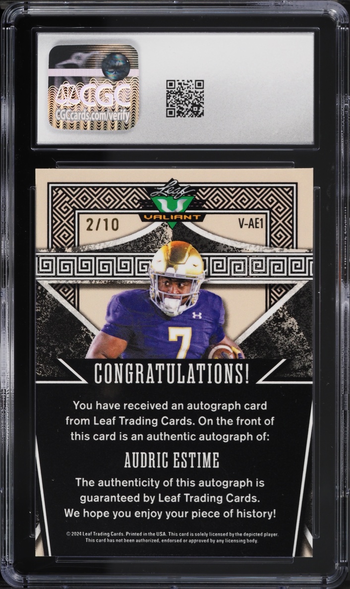2024 Leaf Eclectic Valiant Prismatic Silver Audric Estime ROOKIE AUTO /10 #V-AE1 CGC 10 GEM