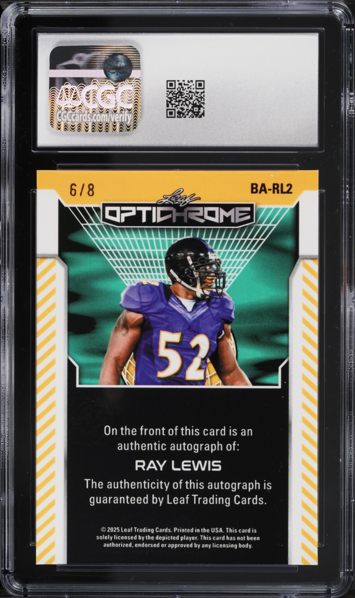 2025 Leaf Optichrome Pink Crystal Ray Lewis AUTO /8 #BA-RL2 CGC 10 GEM MINT