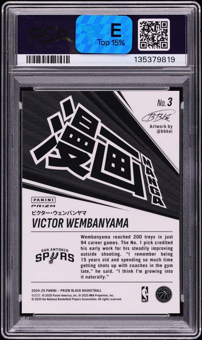 2024 Panini Prizm Black Manga Victor Wembanyama #3 PSA 10 GEM MINT