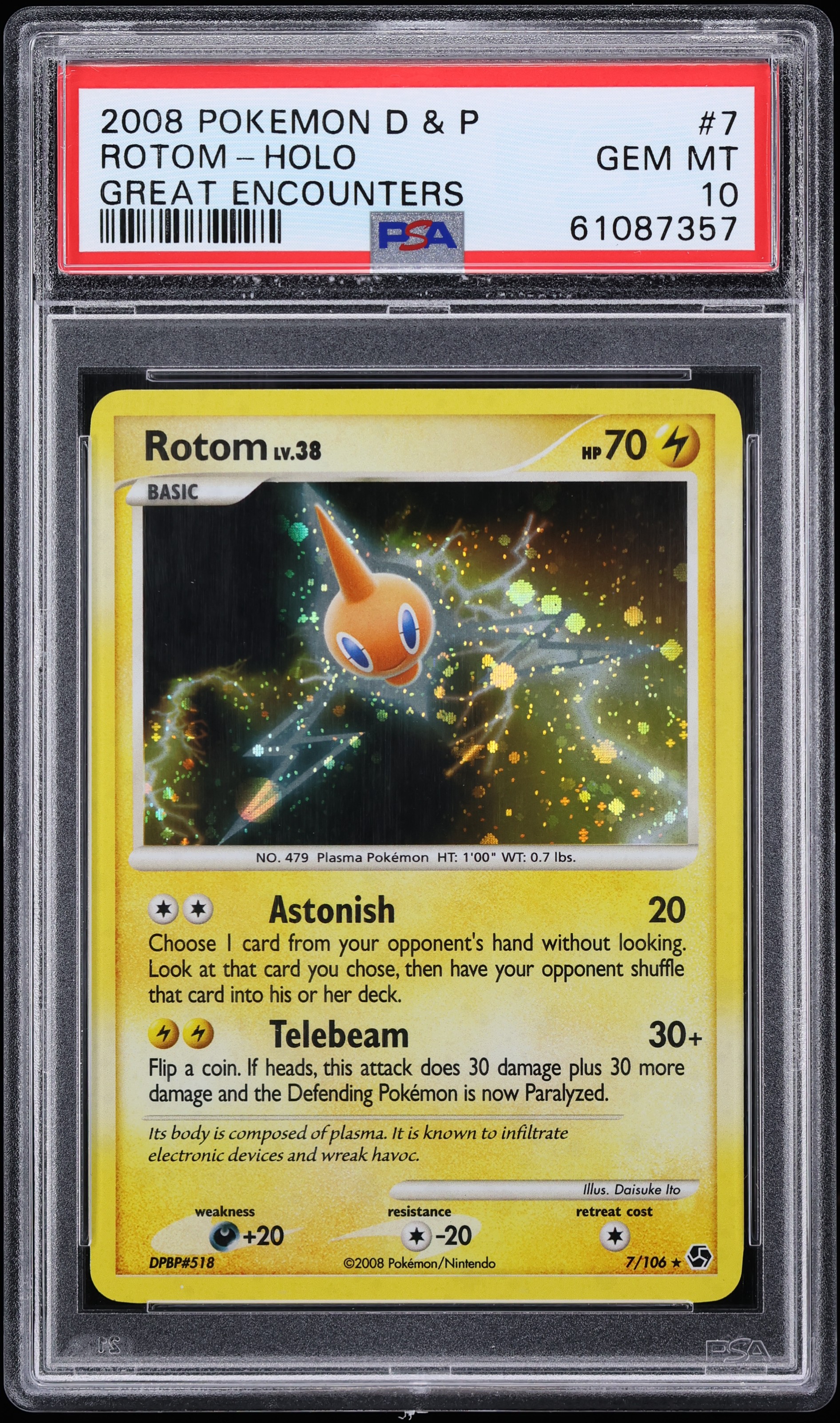 2008 Pokemon Diamond & Pearl Great Encounters Holo Rotom #7 PSA 10 GEM MINT