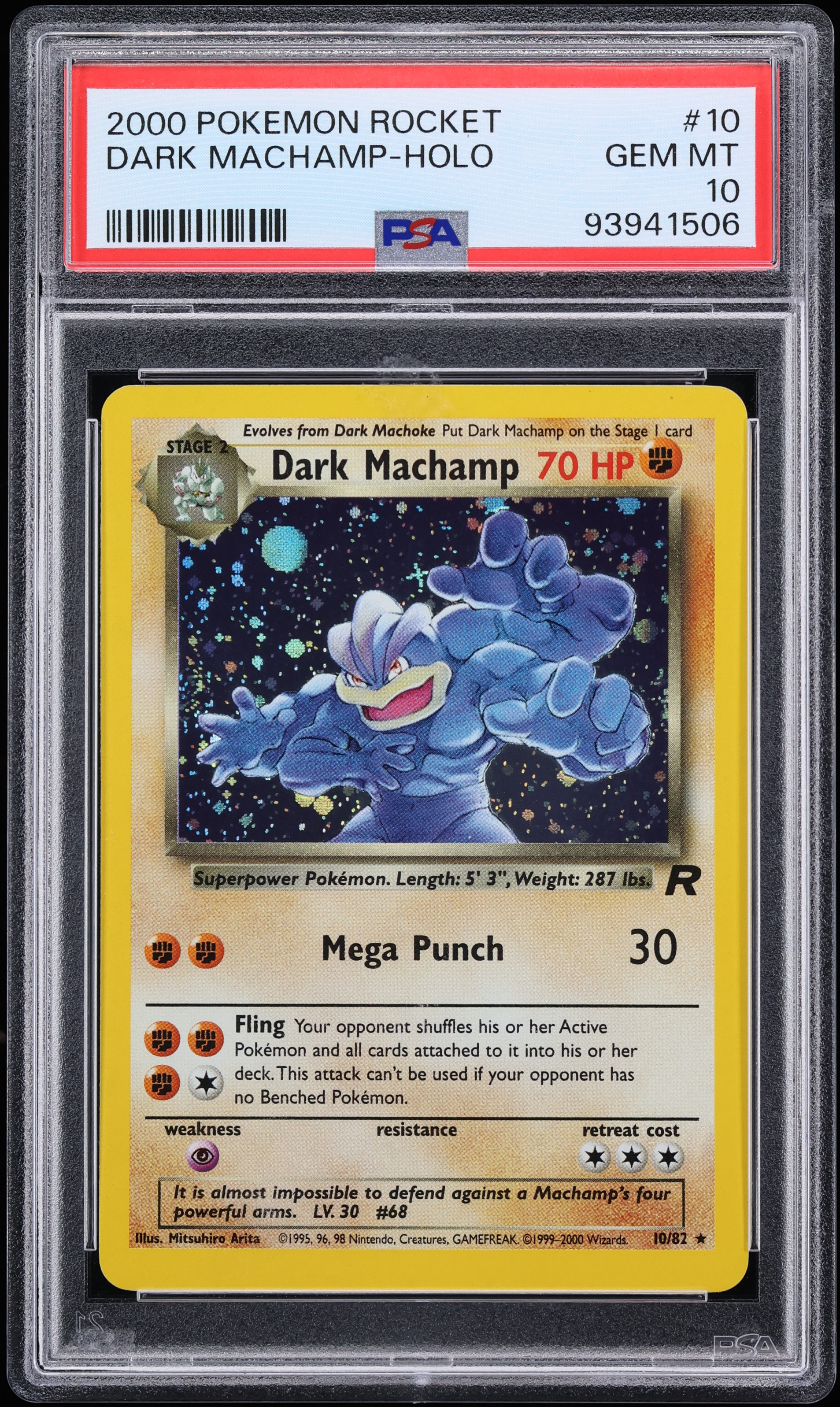 2000 Pokemon Team Rocket Holo Dark Machamp #10 PSA 10 GEM MINT