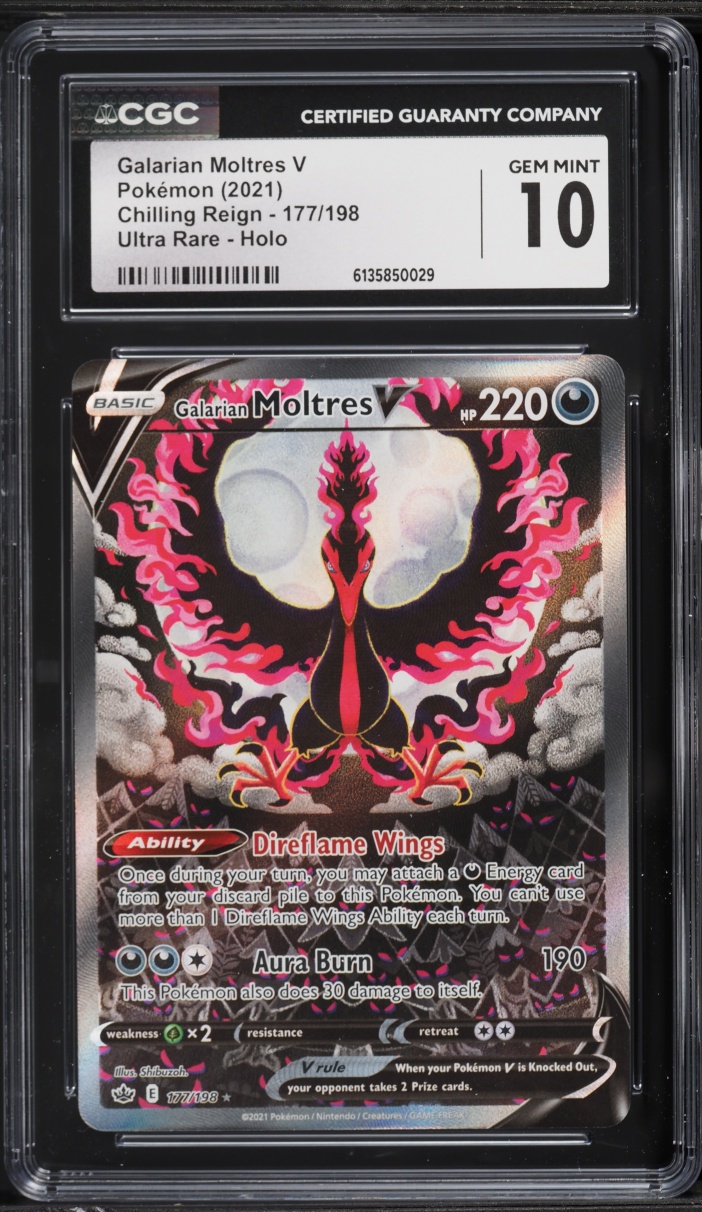 2021 Pokemon Sword & Shield Chilling Reign Alt Art Galarian Moltres V #177 CGC 10 GEM MINT