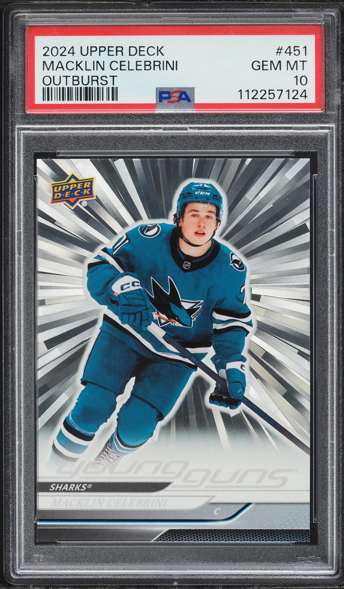 2024 Upper Deck Young Guns Outburst Macklin Celebrini ROOKIE #451 PSA 10 GEM