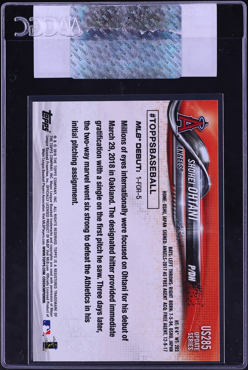 2018 Topps Update Shohei Ohtani ROOKIE #US285 CGC AUTH
