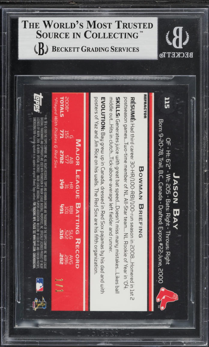 2009 Bowman Chrome Superfractor Jason Bay 1/1 #115 BGS 9 MINT