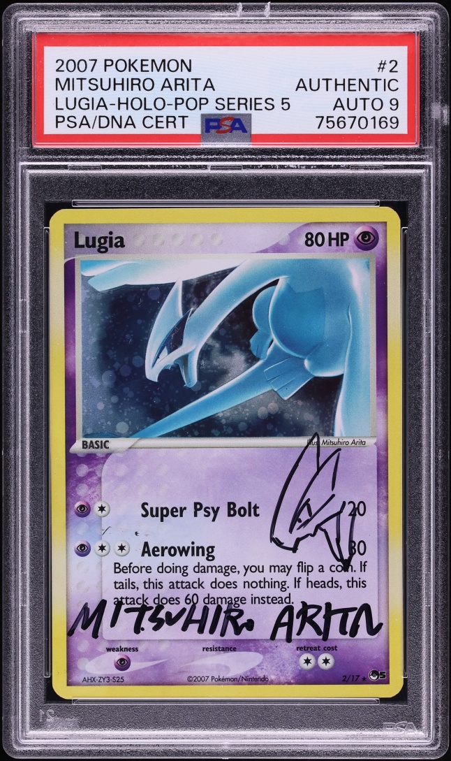 2007 Pokemon Pop Series 5 Holo Lugia Mitsuhiro Artita AUTO DNA 9 #2 PSA AUTH