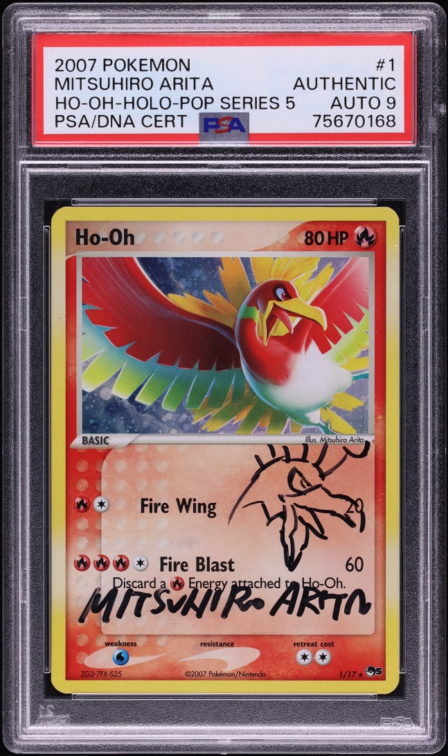 2007 Pokemon Pop Series 5 Holo Ho-Oh Mitsuhiro Arita AUTO DNA 9 #1 PSA AUTH