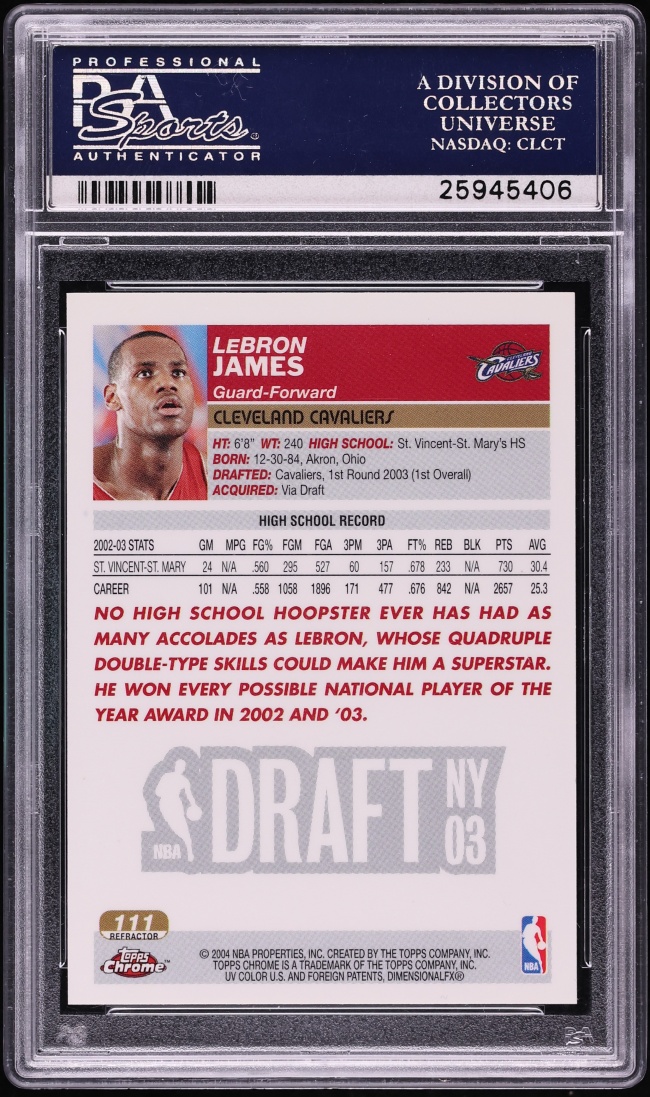 2003 Topps Chrome Refractor LeBron James ROOKIE #111 PSA 9 MINT