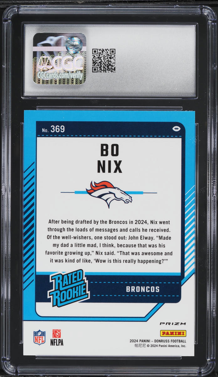 2024 Donruss Optic Preview Pink Bo Nix ROOKIE #369 CGC 9 MINT