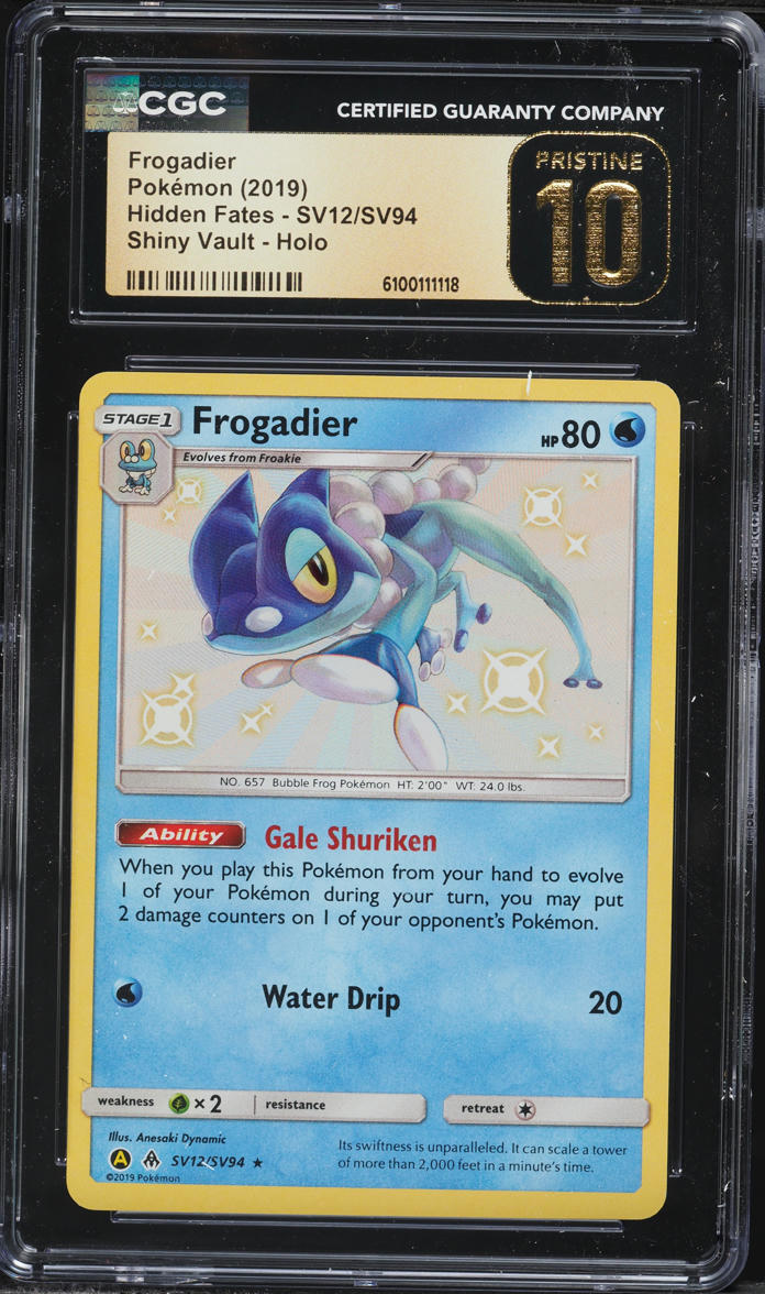 2019 Pokemon Sun & Moon Hidden Fates Shiny Frogadier #SV12 CGC 10 PRISTINE