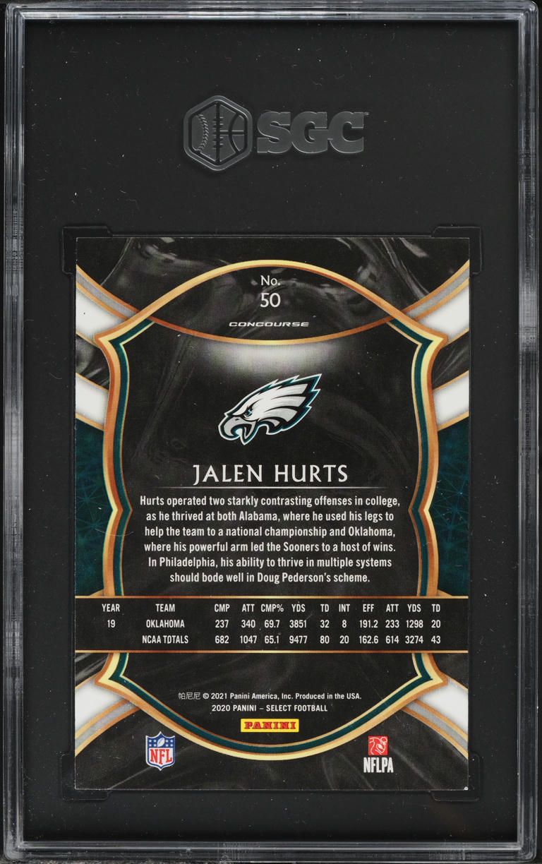 2020 Select Concourse Jalen Hurts ROOKIE #50 SGC 6 EXMT