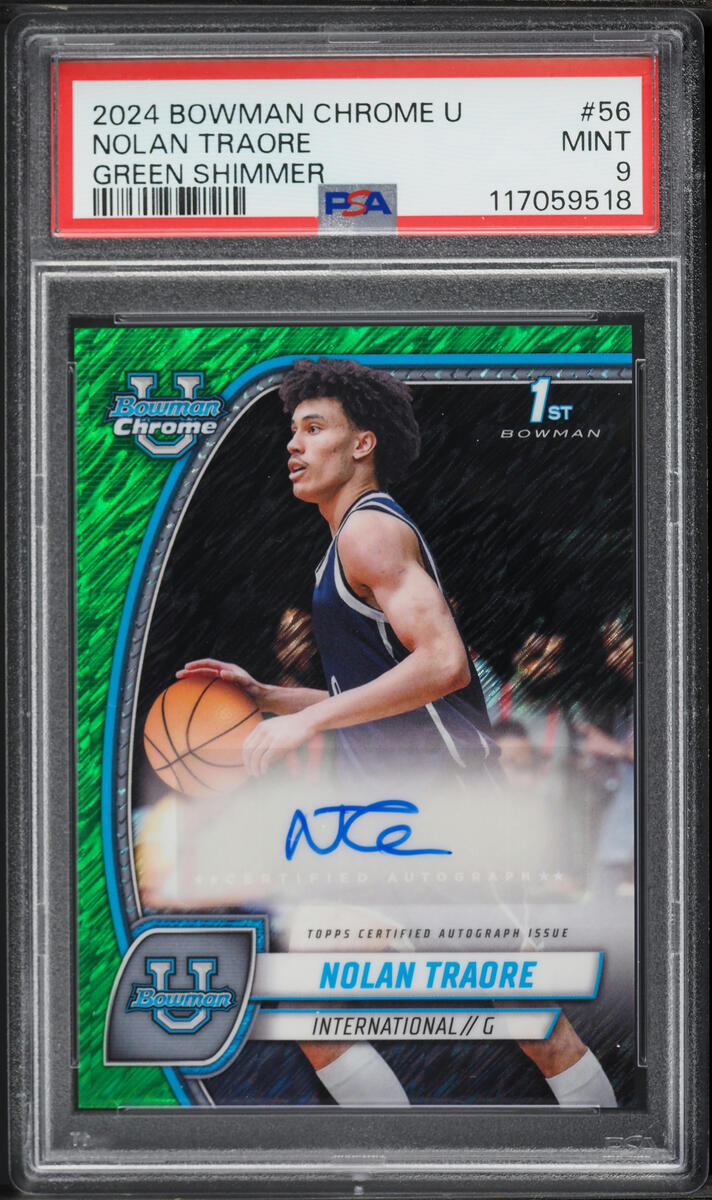 2024 Bowman Chrome University Green Shimmer Nolan Traore AUTO #56 PSA 9 MINT