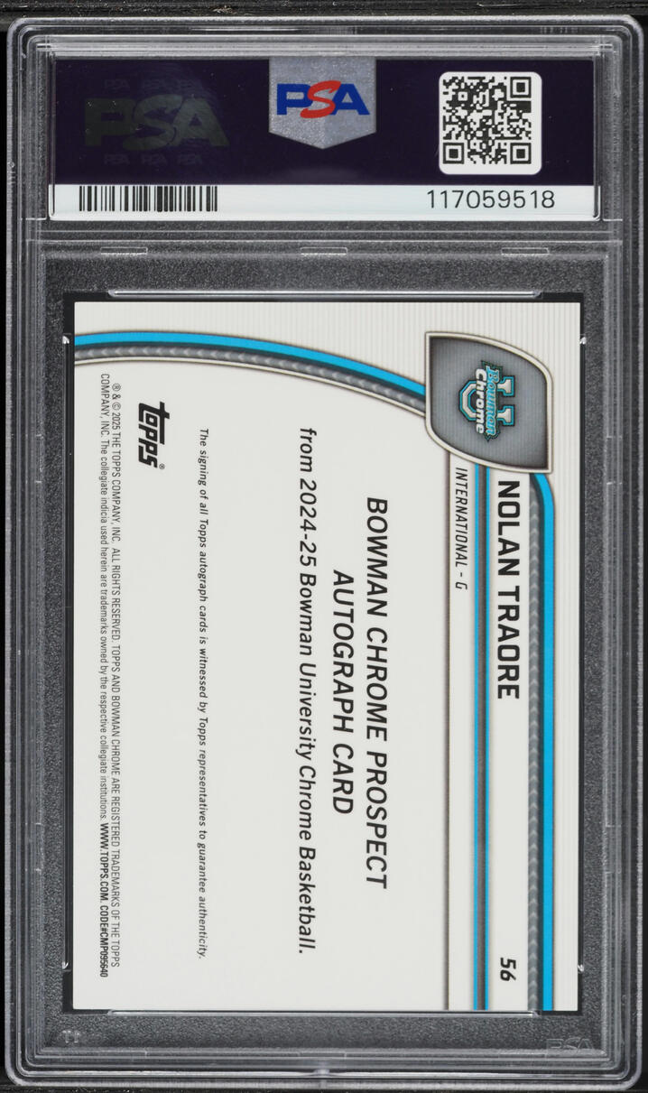 2024 Bowman Chrome University Green Shimmer Nolan Traore AUTO #56 PSA 9 MINT