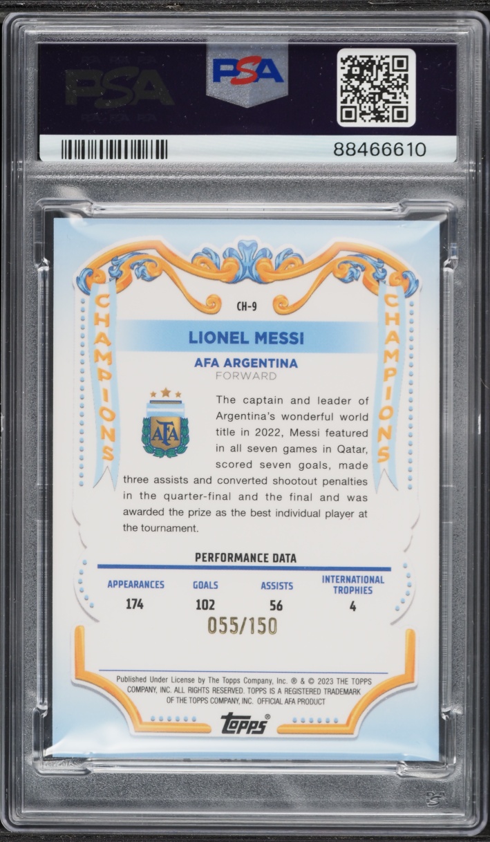 2023 Topps Argentina Fileteado Champions Yellow Tango Lionel Messi /150 #CH9 PSA 10 GEM MINT