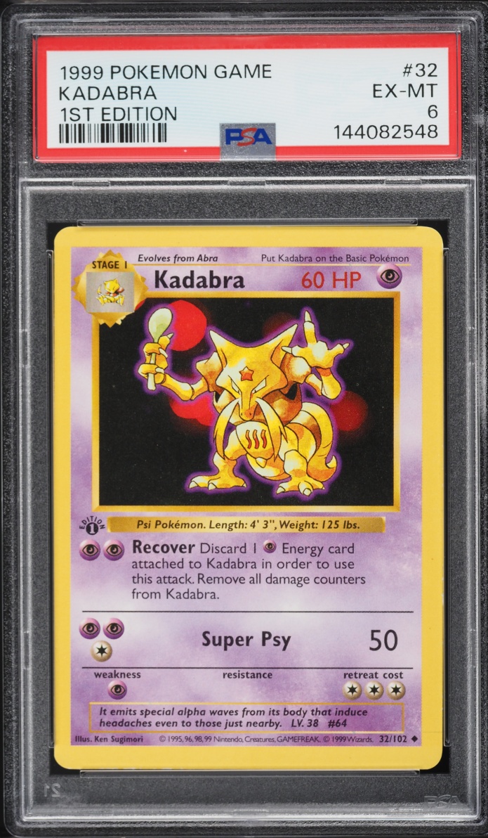 1999 Pokemon Base Set Shadowless 1st Edition Kadabra #32 PSA 6 EXMT