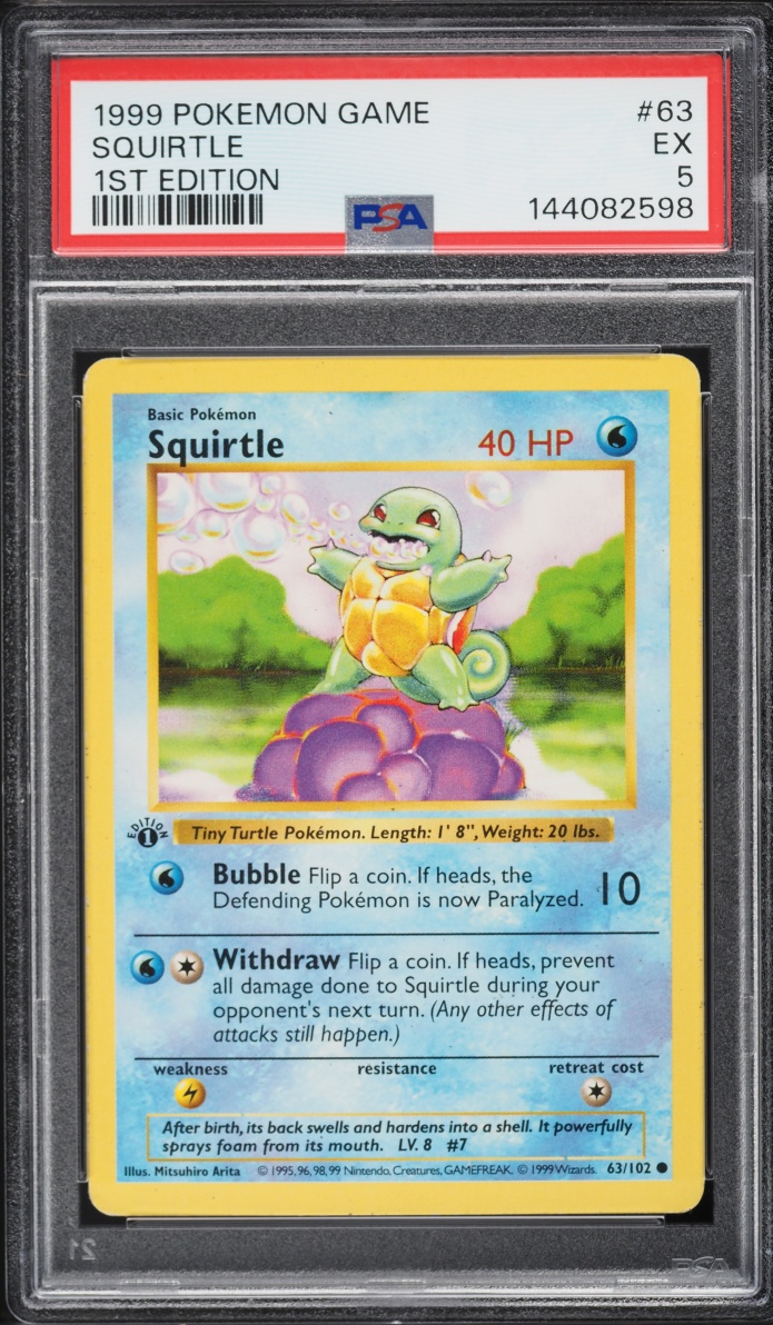 1999 Pokemon Base Set Shadowless 1st Edition Squirtle #63 PSA 5 EX