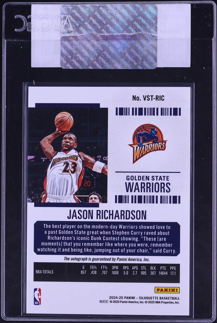 2024 Panini Silhouette Veteran Ticket FOTL Red Jason Richardson AUTO /7 #VST-RIC CGC AUTH