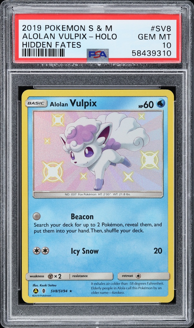 2019 Pokemon Sun & Moon Hidden Fates Shiny Vault Holo Alolan Vulpix #SV8 PSA 10 GEM MINT