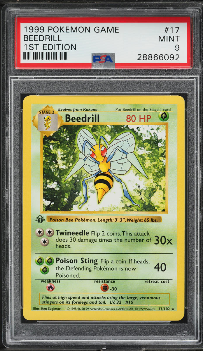 1999 Pokemon Base Set Shadowless 1st Edition Beedrill #17 PSA 9 MINT